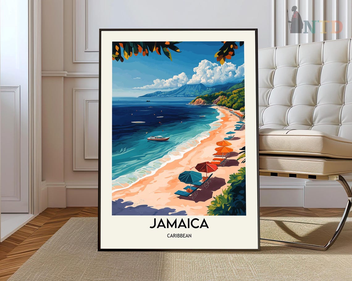 Jamaica Caribbean Sunny Beach Umbrellas Turquoise Bay Poster