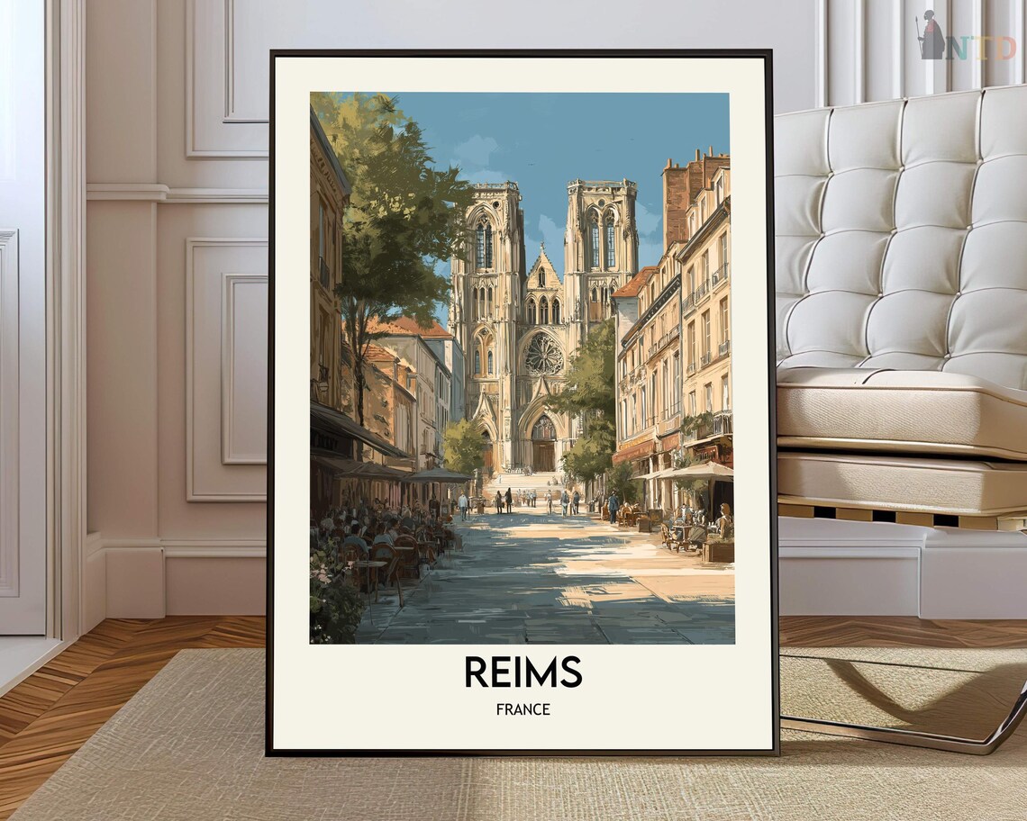 Reims Travel Poster, France City Map Art Print