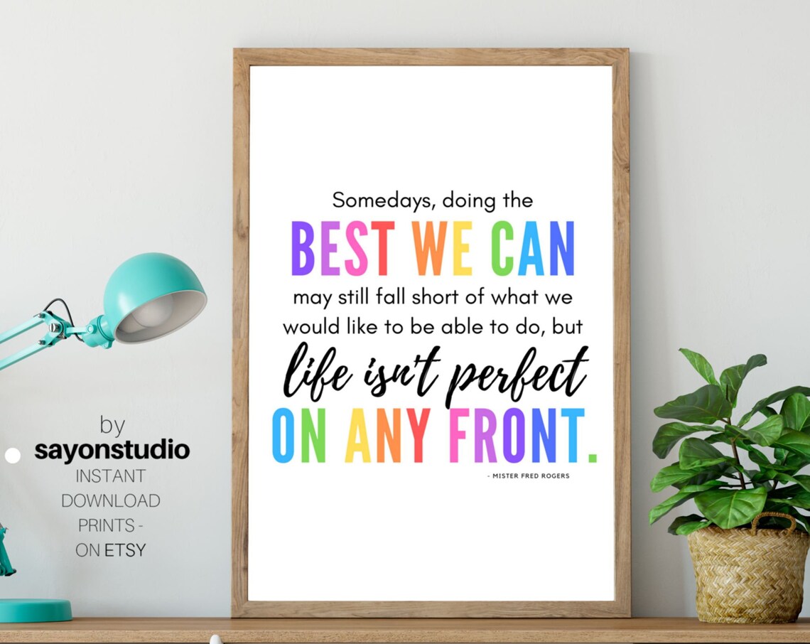 Mister Fred Rogers Best We Can Rainbow Script Quote Inspirational Wall Art - Image 2