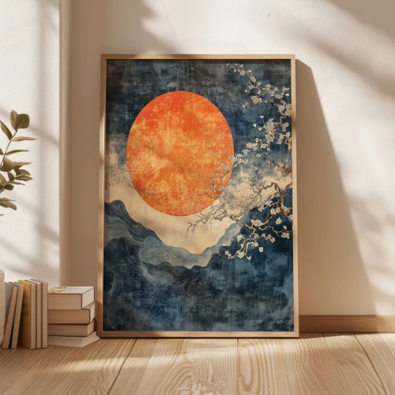 Katsushika Hokusai Style Sun Poster Wall Art Print Home Decor