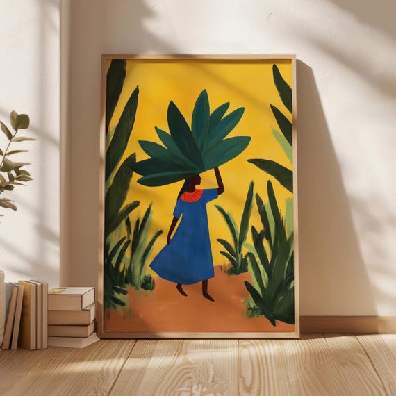 African Woman Carrying Leaves On Her Poster Wall Art Print Home Decor New Gift