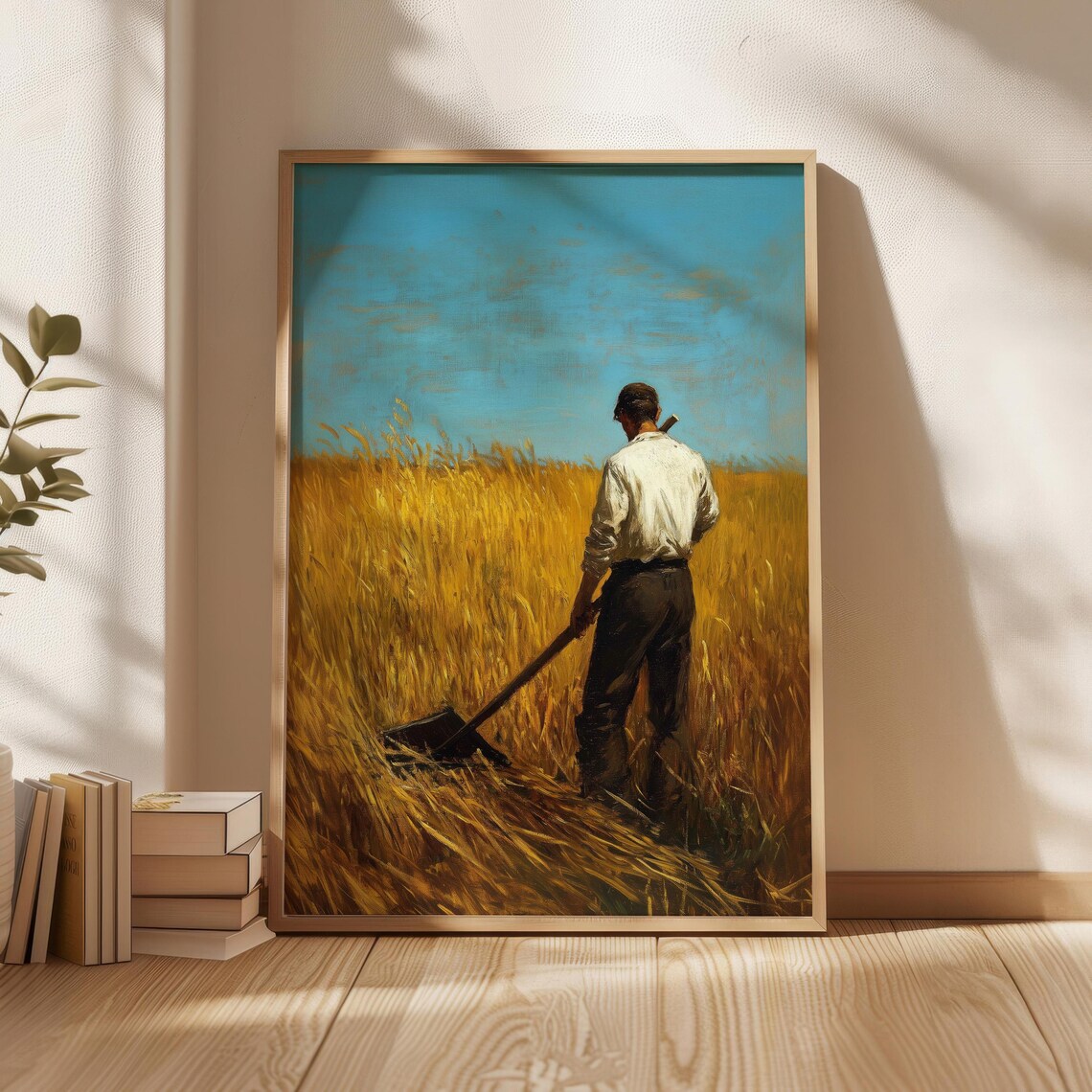 Young Farmer In Golden Wheat Field Realist Harvest Oil Painting Poster