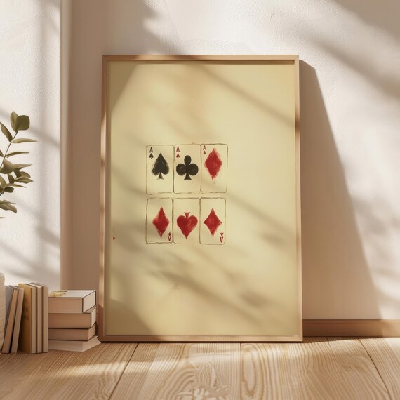 Vintage Style Painted Playing Cards Poster with Six Lucky Aces