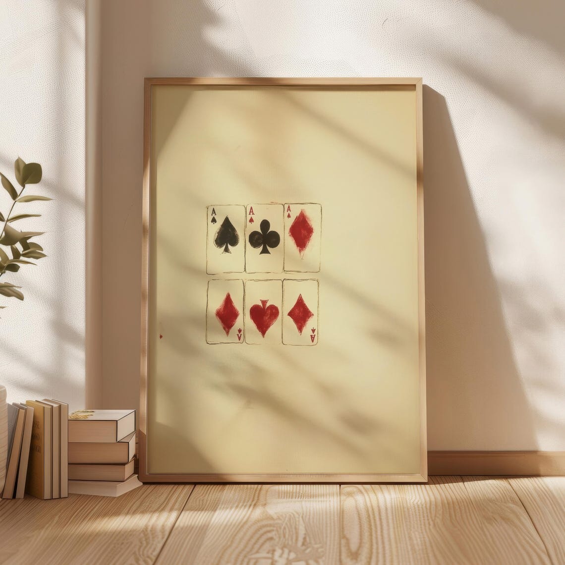 Vintage Style Painted Playing Cards Poster with Six Lucky Aces