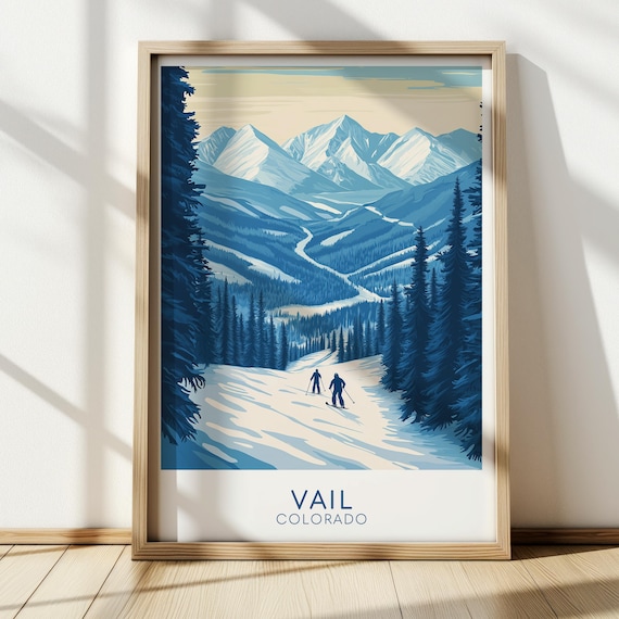 Vail Colorado Ski Slope Blue Monochrome Vintage Travel Poster