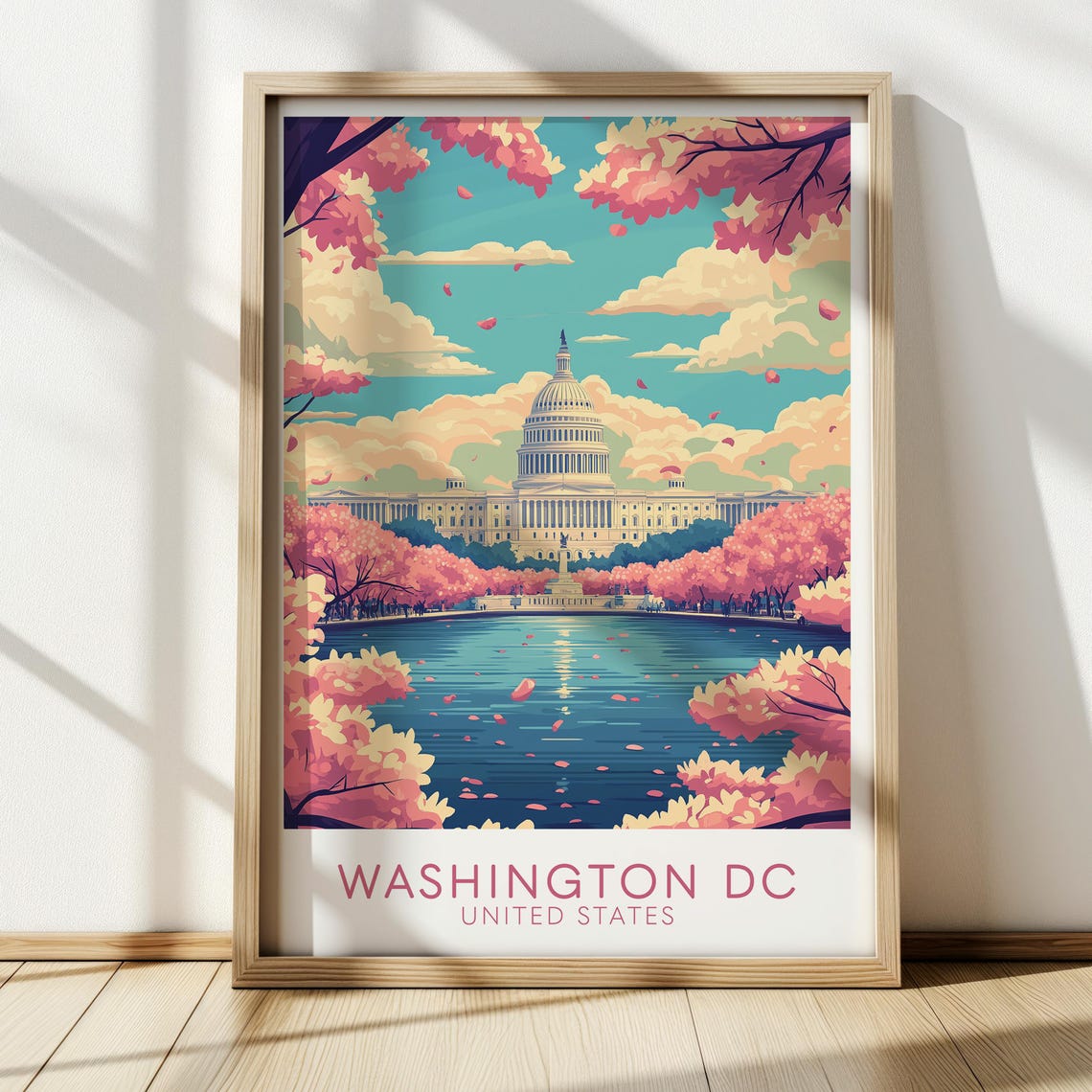 Washington DC Cherry Blossom Capitol Spring Bloom Travel Poster