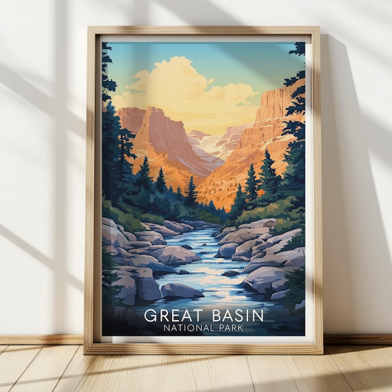 Great Basin National Park Golden Sunset Canyon Stream Travel Poster
