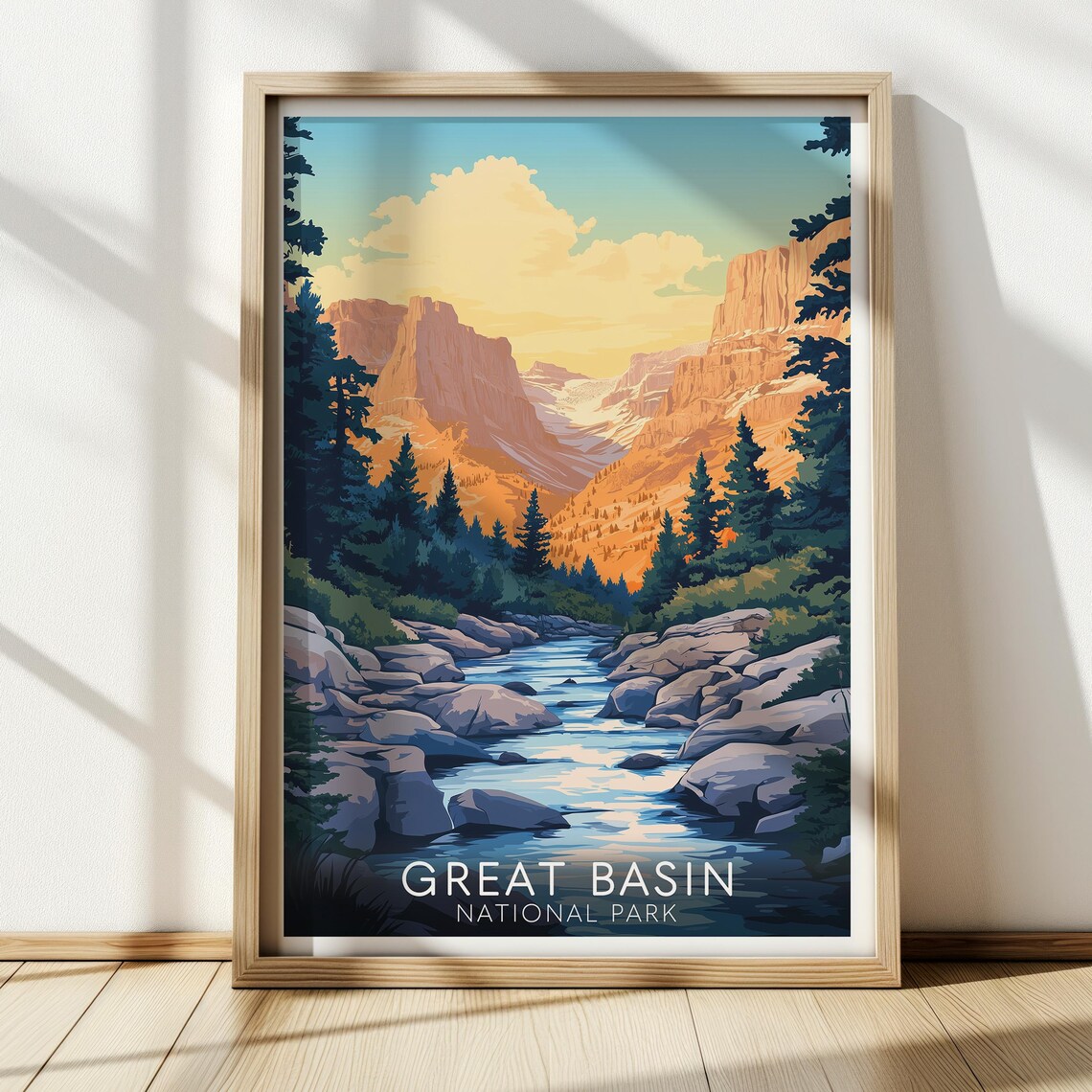 Great Basin National Park Golden Sunset Canyon Stream Travel Poster