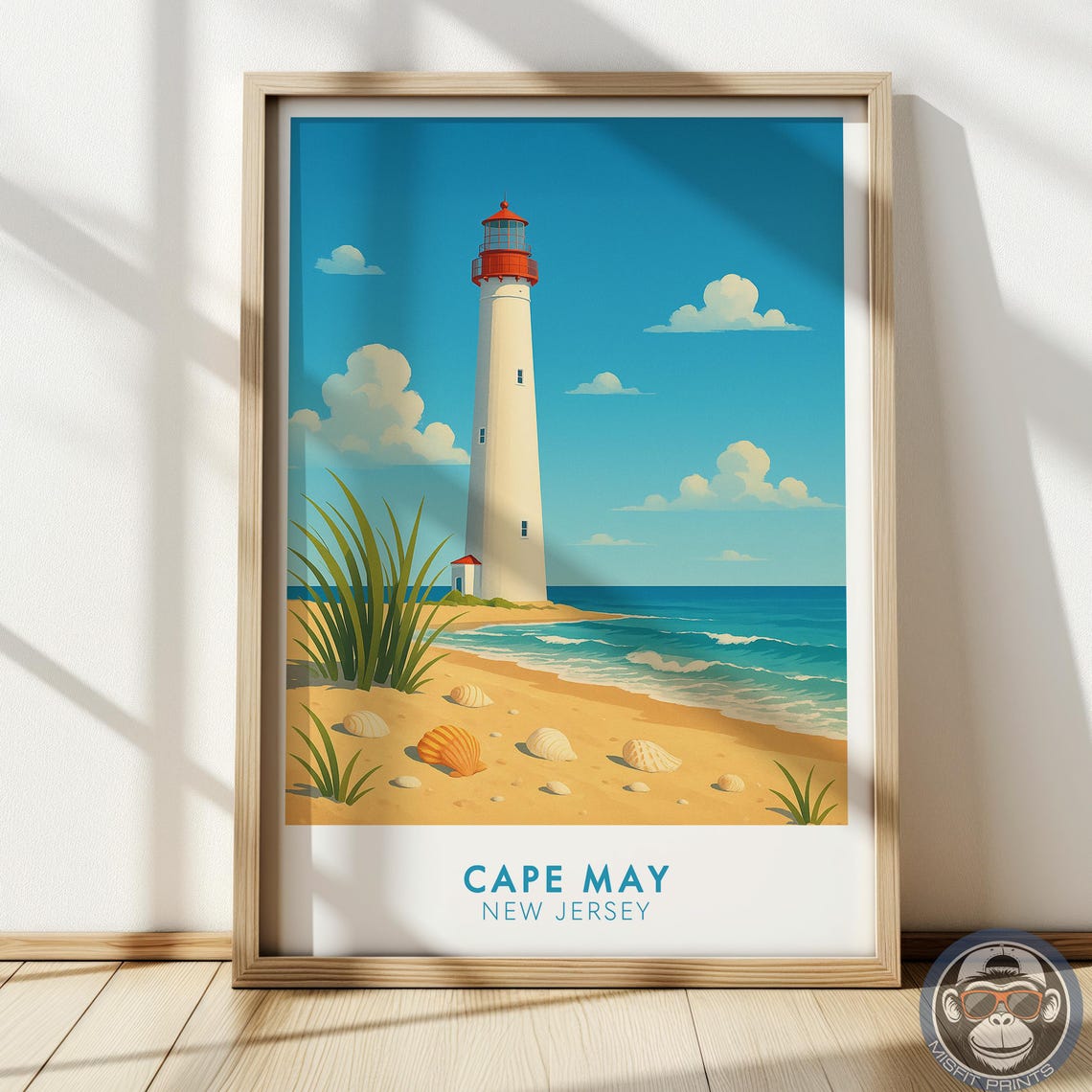Cape May New Jersey Lighthouse Beach Coastal Travel Art Poster