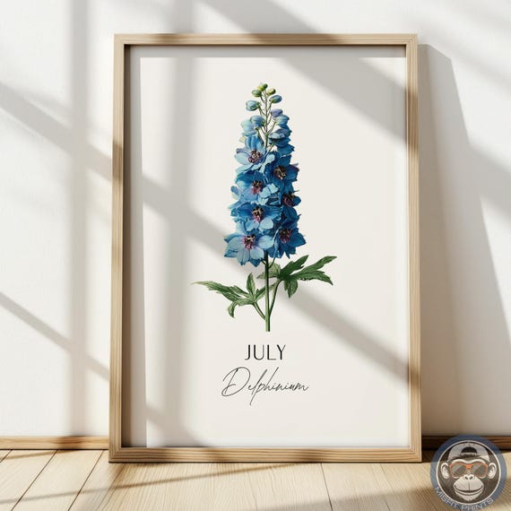 Delphinium July Birth Flower, Vintage Botanical Print