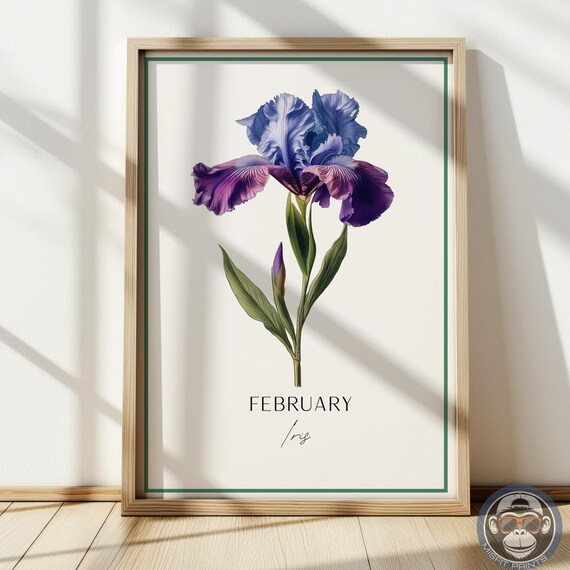 Iris Print February Birth Flower Botanical Art