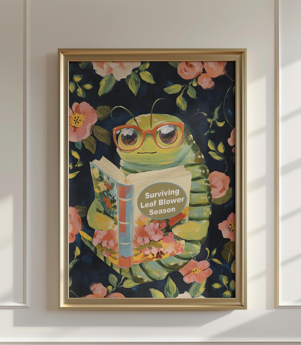 Whimsical Bookworm Art Print, Cozy Readers Poster