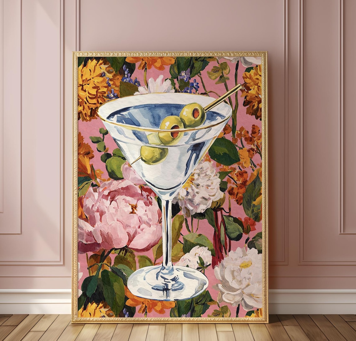 Elegant Floral Cocktail Illustration Art Print