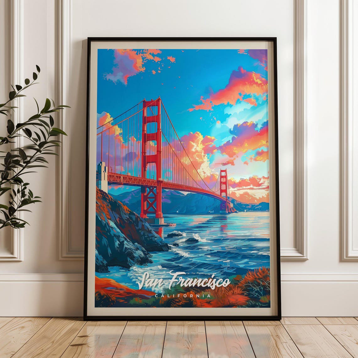 Golden Gate Bridge San Francisco Sunset Bay Orange Sky Poster