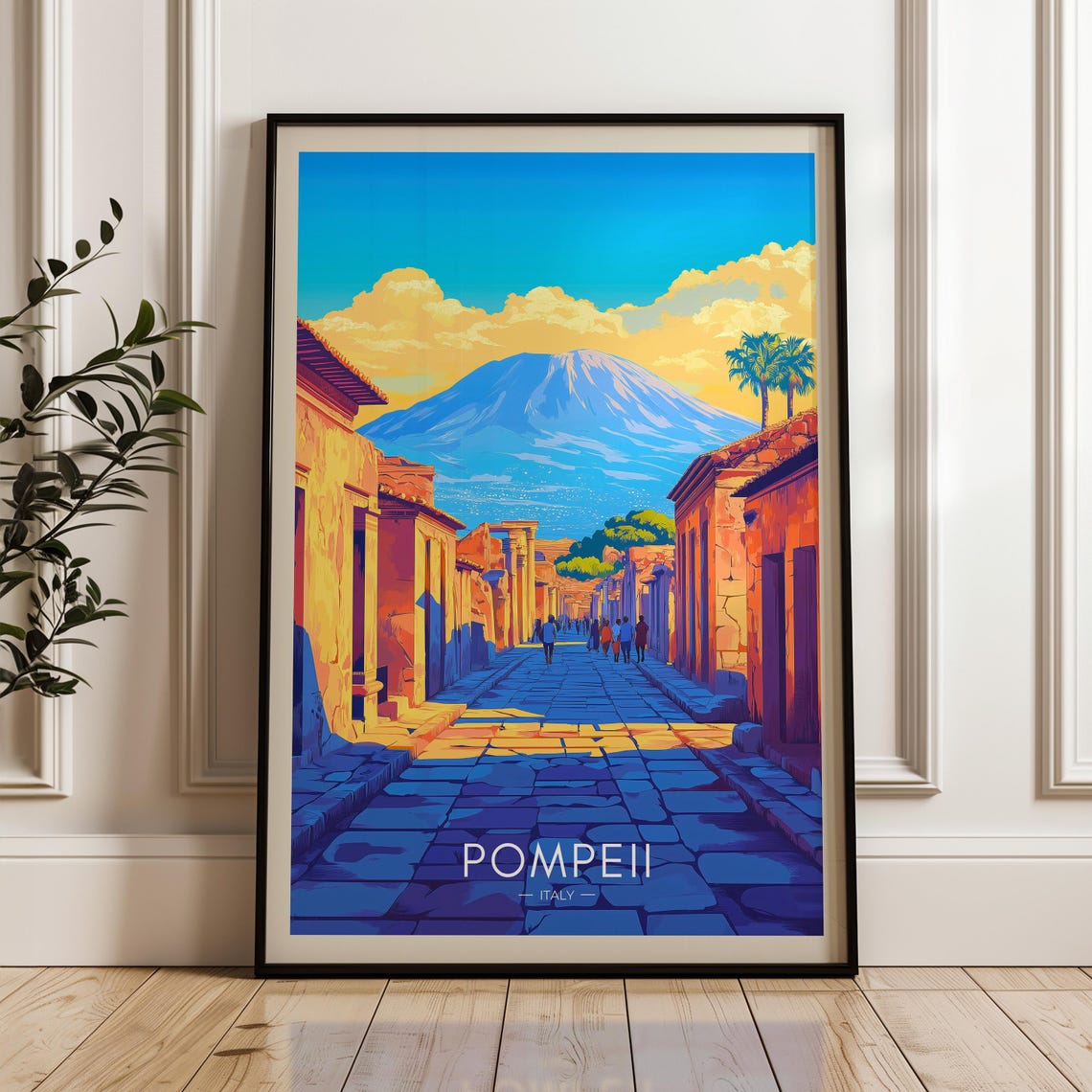 Pompeii Italy Ancient Street Vesuvius Golden Ruins Travel Poster