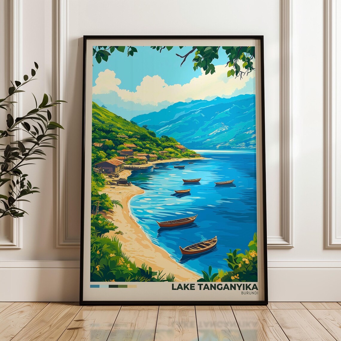 Lake Tanganyika Burundi Lakeside Village Fishing Boats Poster