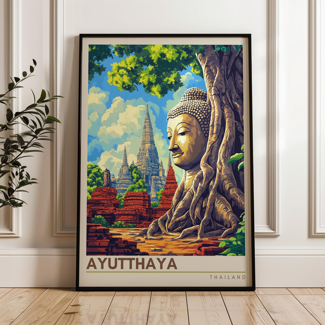 Ayutthaya Ancient Temple Ruins Tree Root Buddha Thailand Poster