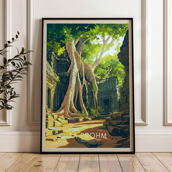 Ta Prohm Temple Travel Poster, Cambodia Landmark