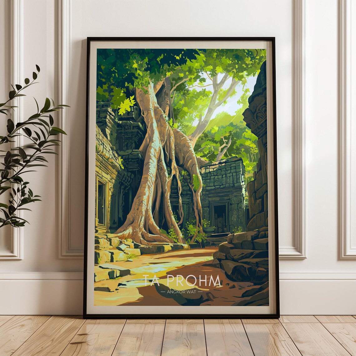 Ta Prohm Temple Travel Poster, Cambodia Landmark
