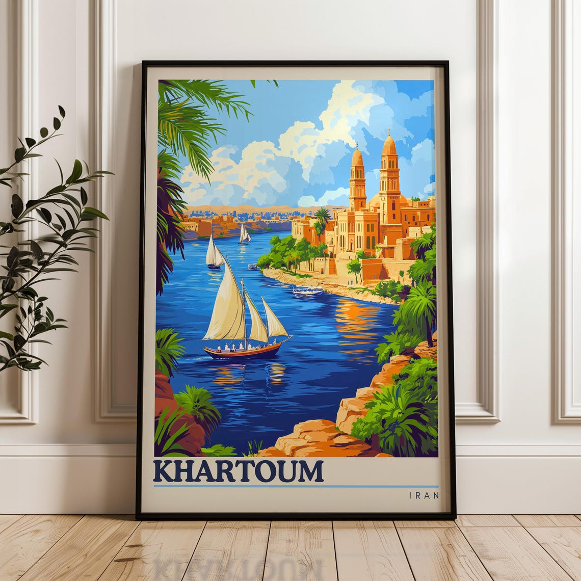 Khartoum Nile River Felucca Sailboat Cityscape Travel Poster