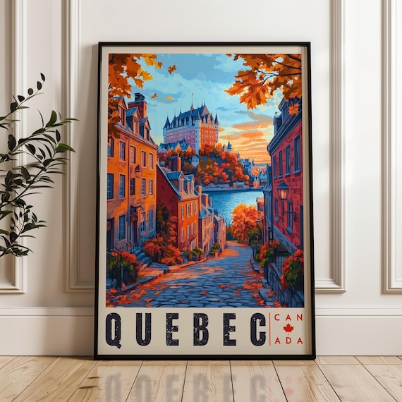 Quebec City Autumn Sunset Chateau Frontenac Skyline Travel Poster