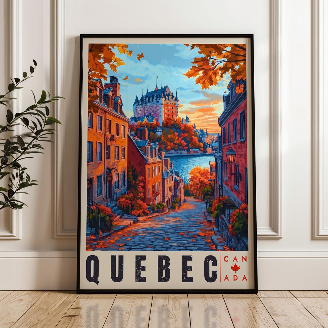 Quebec City Autumn Sunset Chateau Frontenac Skyline Travel Poster