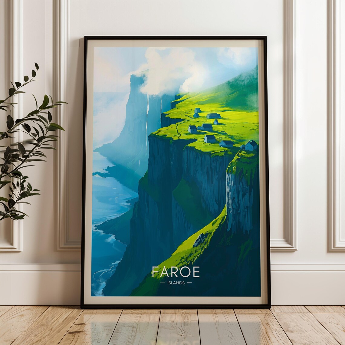 Faroe Islands Travel Poster, Hiking Illustration