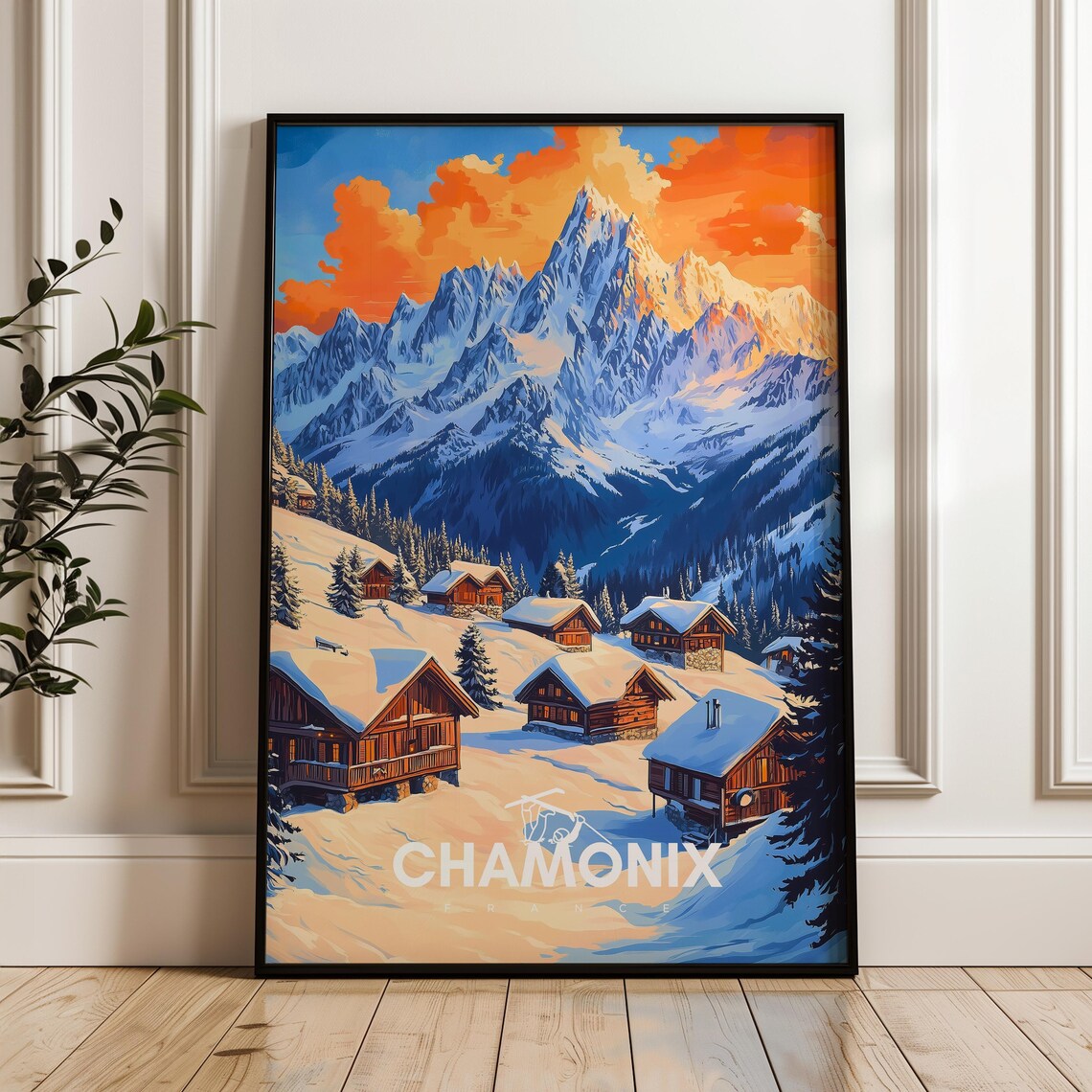 Chamonix France Travel Poster Winter Alps Illustration