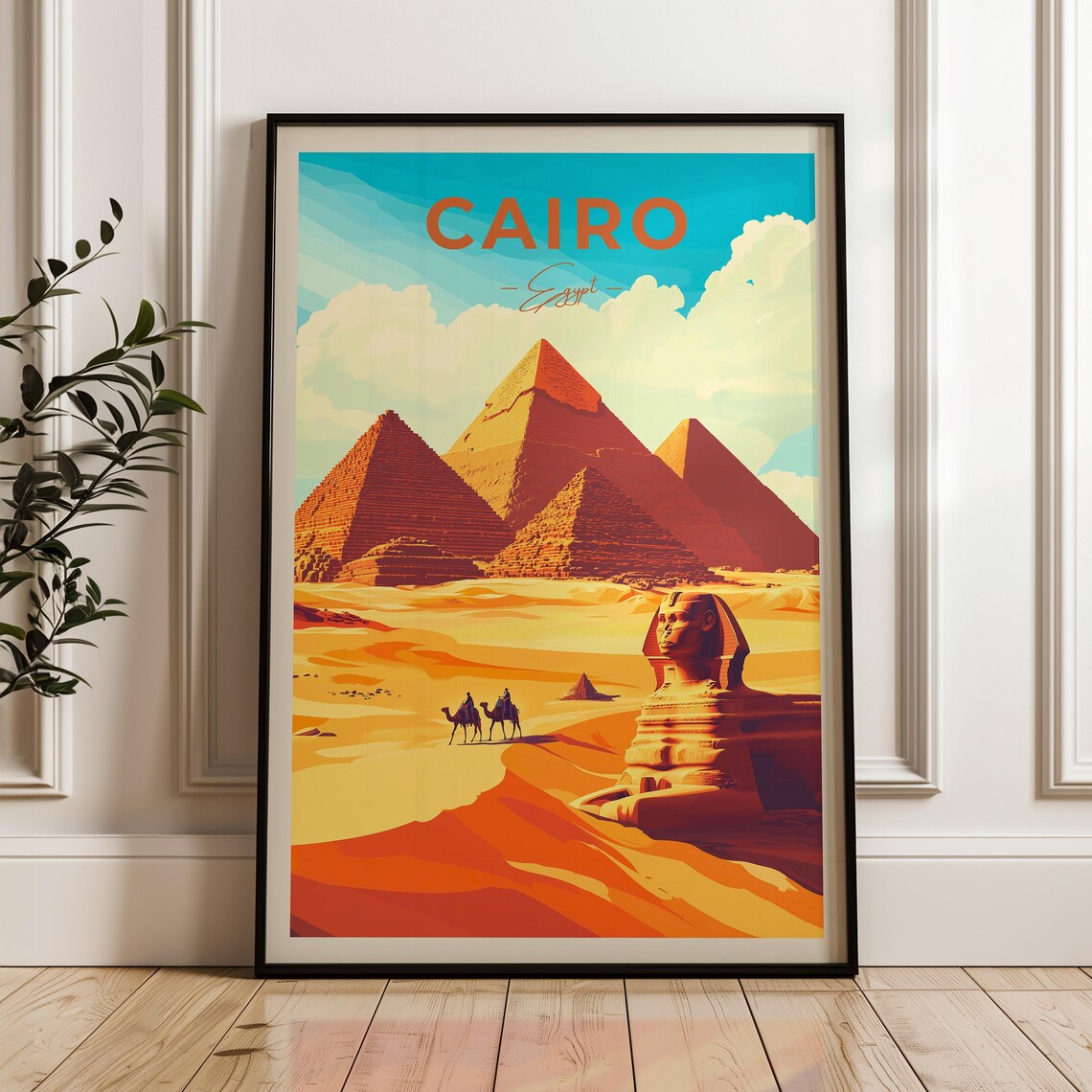 Cairo Egypt Travel Poster, Giza Pyramids Art Print