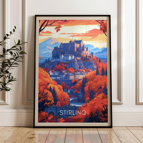 Stirling Travel Poster, Scotland Castle Illustration