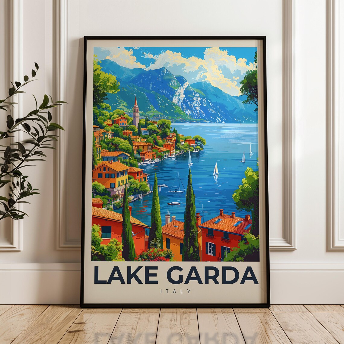Lake Garda Travel Poster, Italy Cityscape Art Print