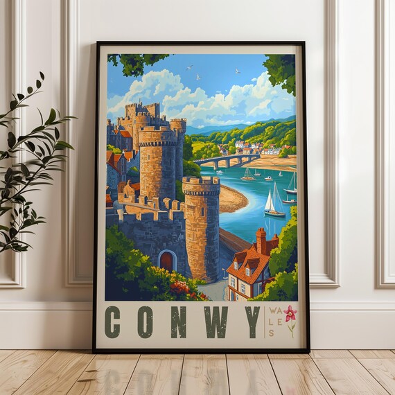 Conwy Travel Poster, Welsh Castle Illustration