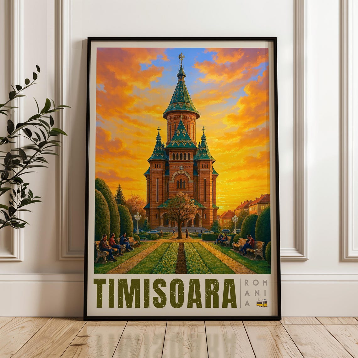 Timisoara Romania Orthodox Cathedral Golden Sunset Travel Art Poster