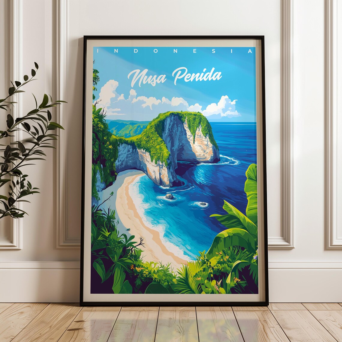 Nusa Penida Indonesia Kelingking Cliff Cove Beach Travel Poster