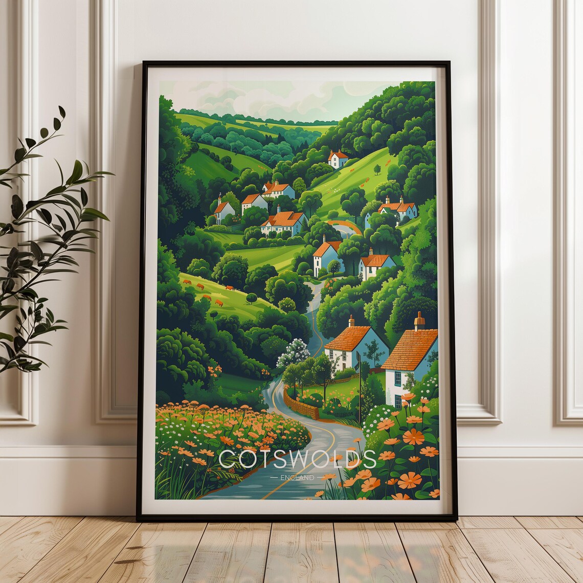 Cotswolds Travel Poster, England Wall Art Print