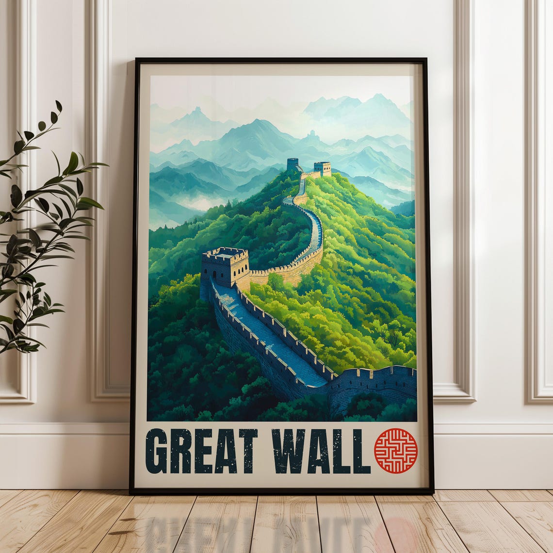 Great Wall Of China Mountain Ridge Landmark Vintage Art Poster