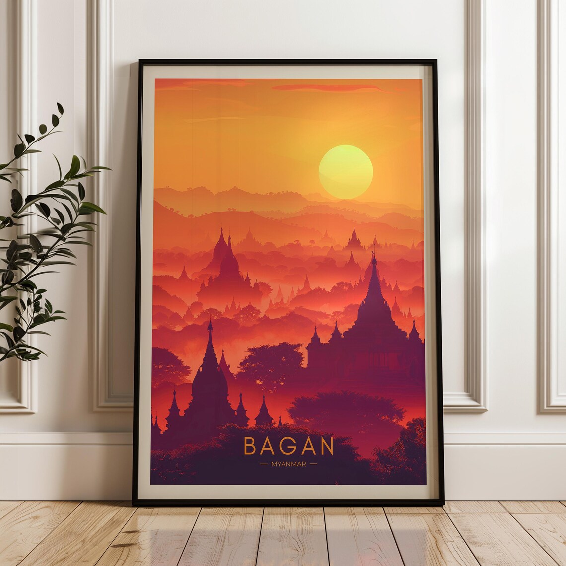 Bagan Travel Poster, Myanmar Burma Art Print
