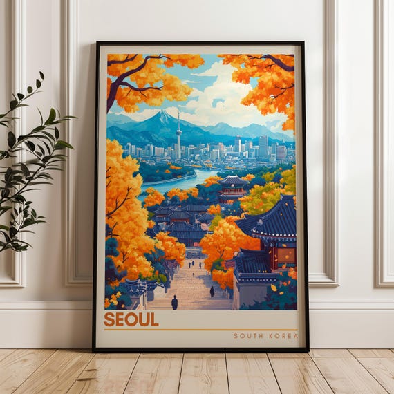 Seoul Travel Poster, South Korea Wall Art Print