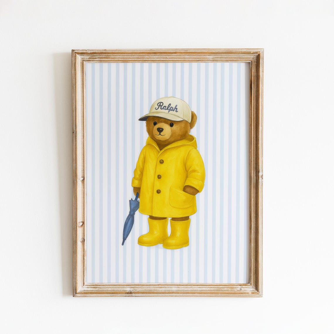 Raincoat Bear Wall Art Yellow Teddy Print For Nursery Or Playroom