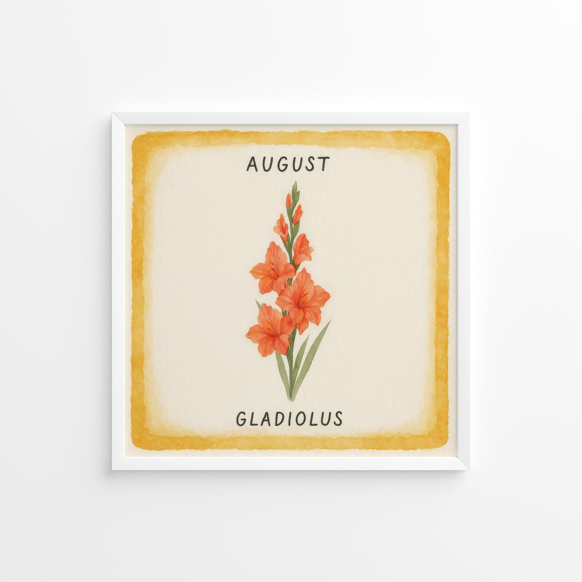August Gladiolus Birth Flower Watercolor Orange Floral Art Poster
