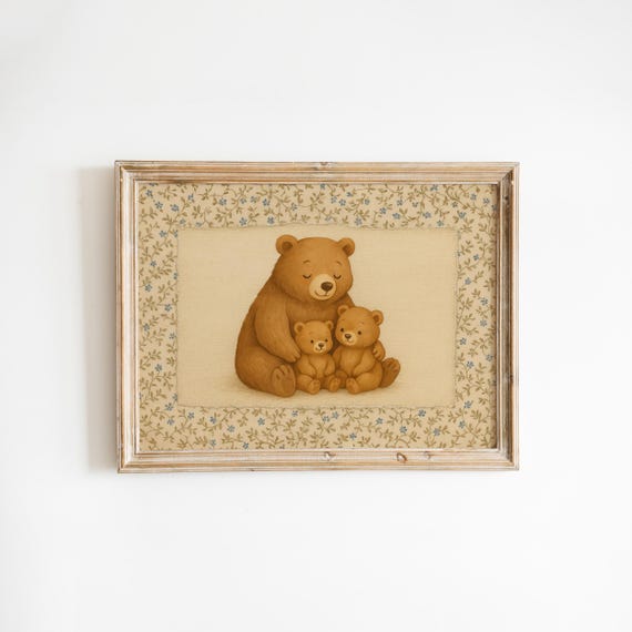 Bear Hugs Cozy Vintage Nursery Family Print