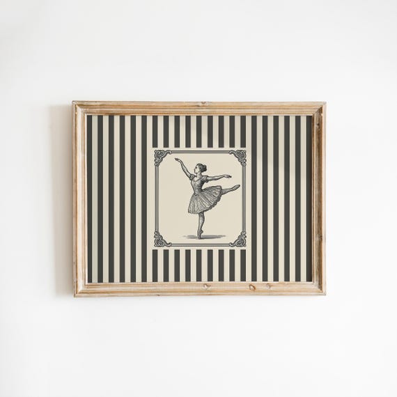 Vintage Ballerina Art Elegant Ballet Striped Wall Print
