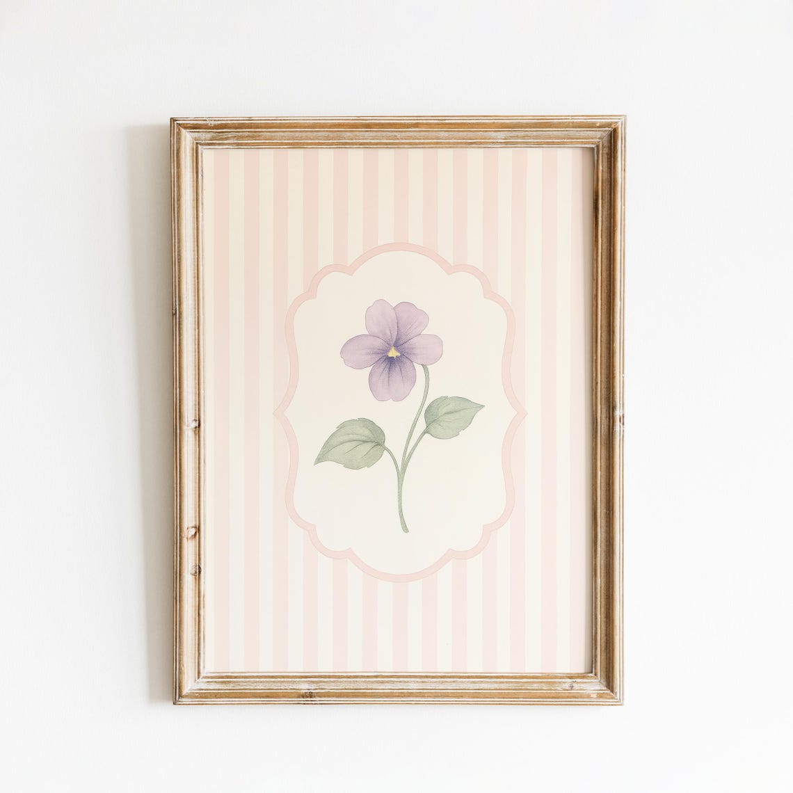 Purple Violet Flower Botanical Bloom Pink Stripe Floral Wall Art