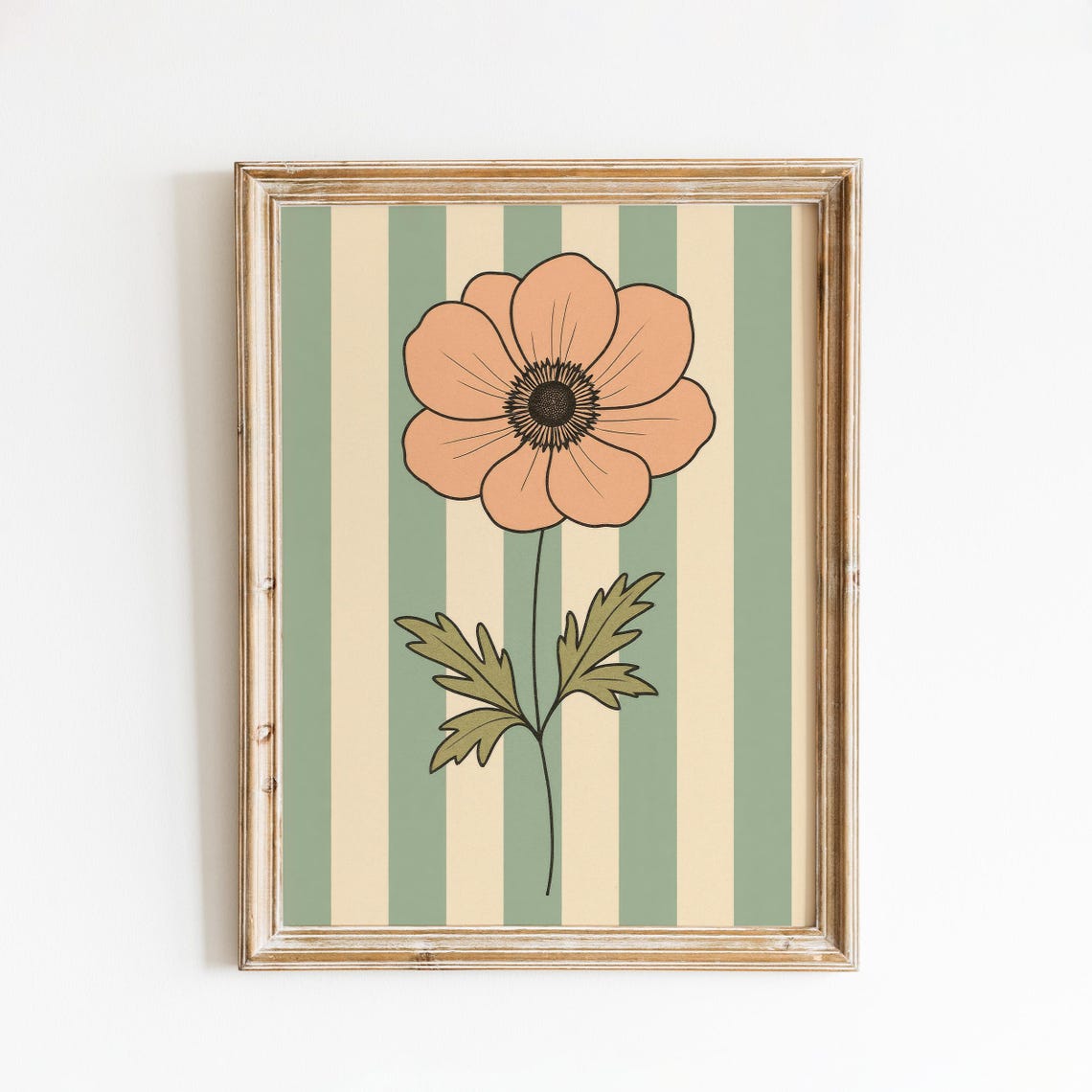 Anemone Flower Print Vintage Peach Botanical Wall Art