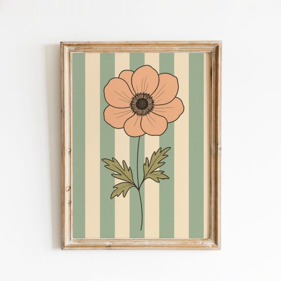 Anemone Flower Print Vintage Peach Botanical Wall Art