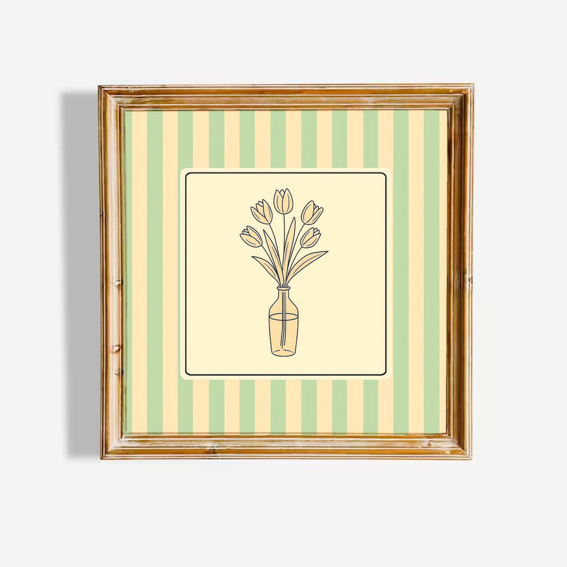 Tulip Vase Minimalist Art Pastel Green Yellow Striped Floral Poster