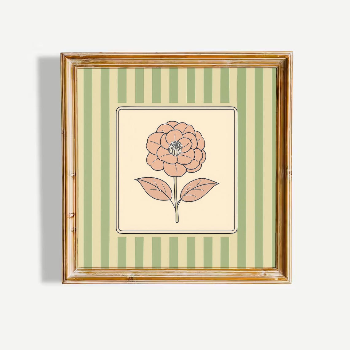 Layered Flower Retro Style Floral Art Green Striped Decor Poster