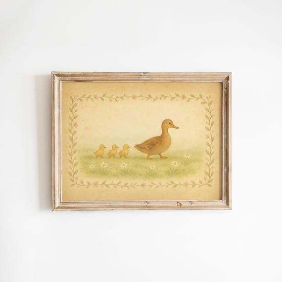 Vintage Duck Family Print Whimsical Nursery Wall Art