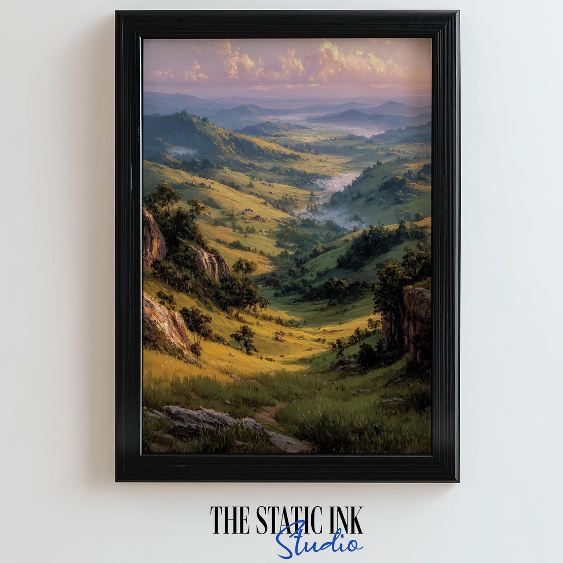 Golden Valley Sunrise Over Rolling Green Hills Landscape Poster
