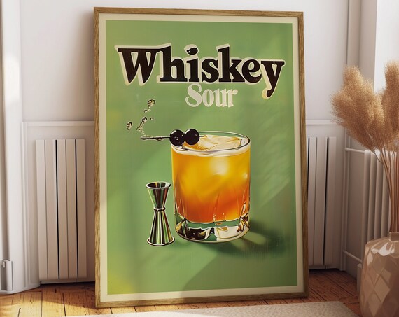 Vintage Whiskey Sour Cocktail Bar Decor Poster for Home Bar Lovers